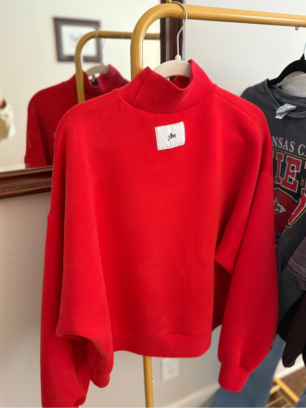 YNW Red Mock Neck Sweatshirt Sweater